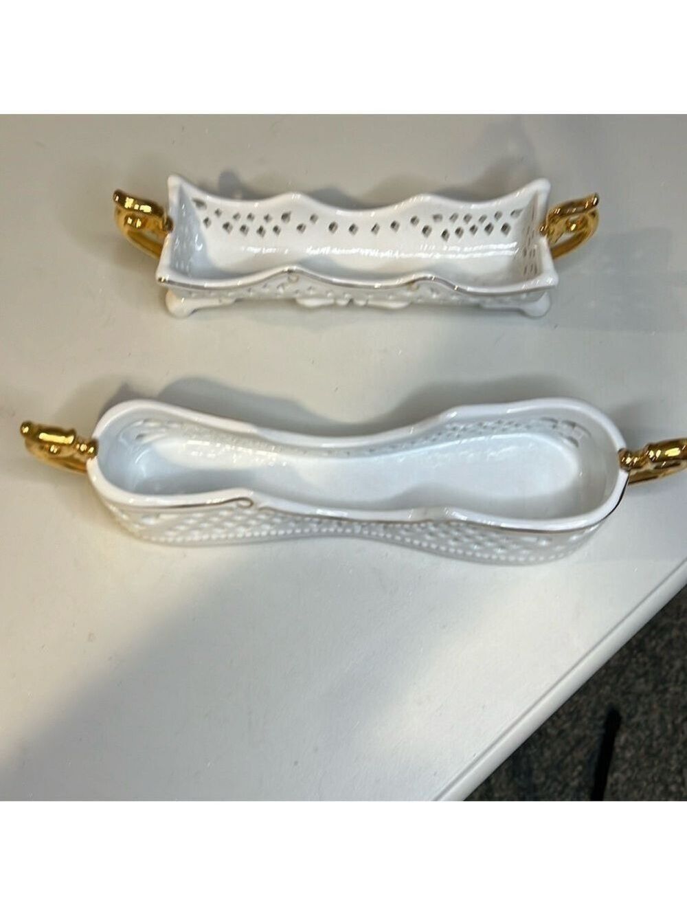 Porcelain Treasures Footed Dish Utensil Holder Set of Two